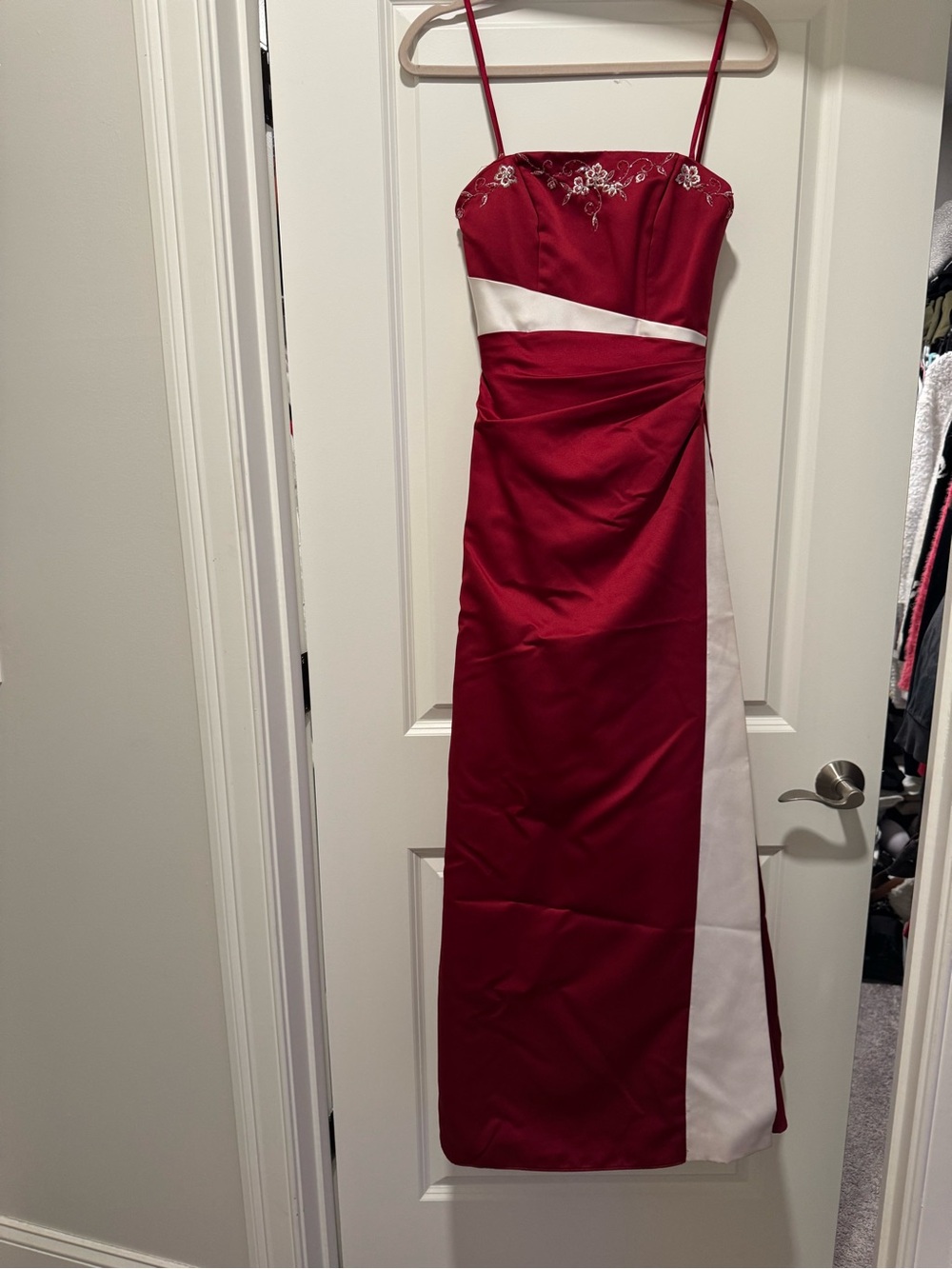 Alexia Designs Red and White Spaghetti-Strap Prom Gown